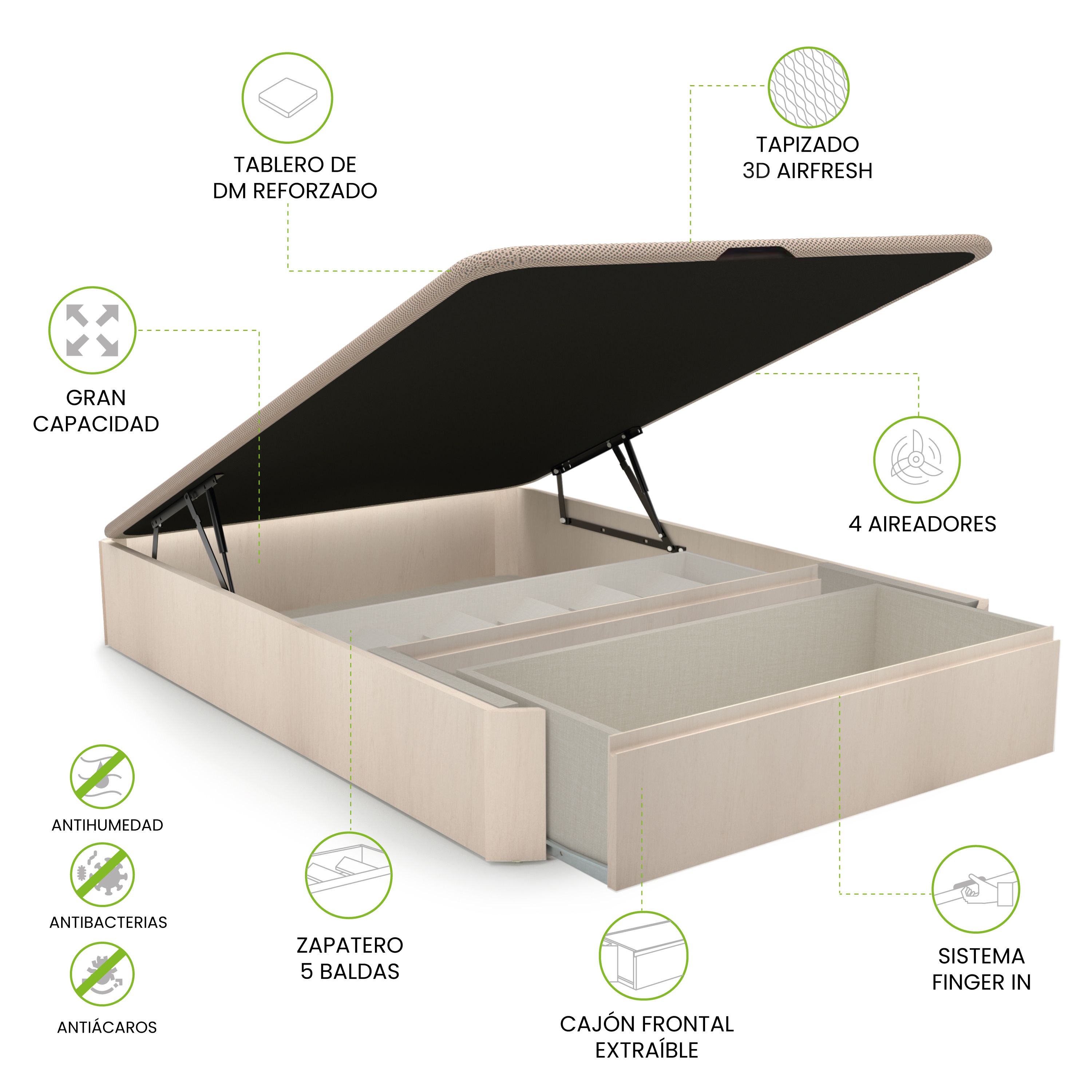 duehome - Canapé con cajón frontal y zapatero Luxury S-Max 3D 135-150 cm