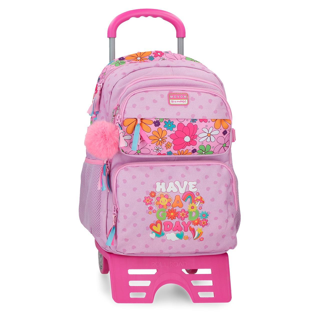Mochila escolar con carro Movom Good Day 32x45x19cm Malva