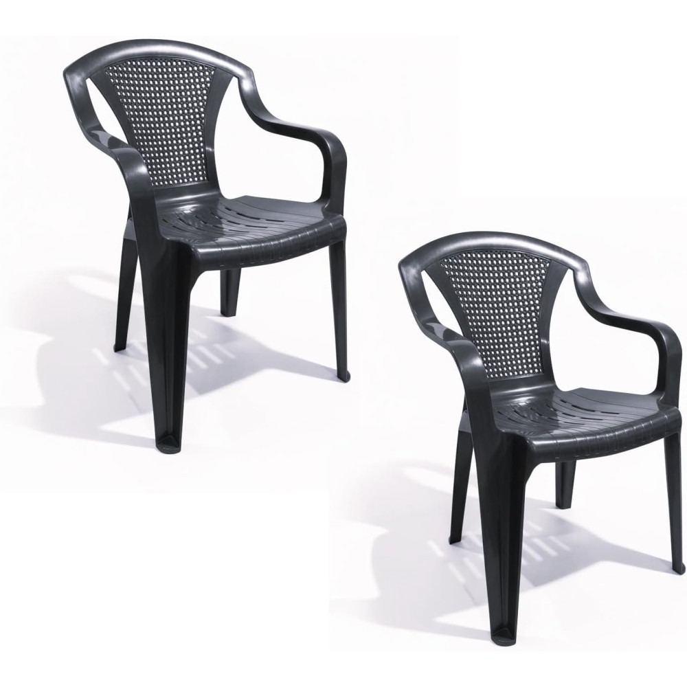Set de Sillas Plasticas para Terraza, Jardín, Patio, Playa, Camping, Exterior, Apilables (Gris Antracita) COSHANO