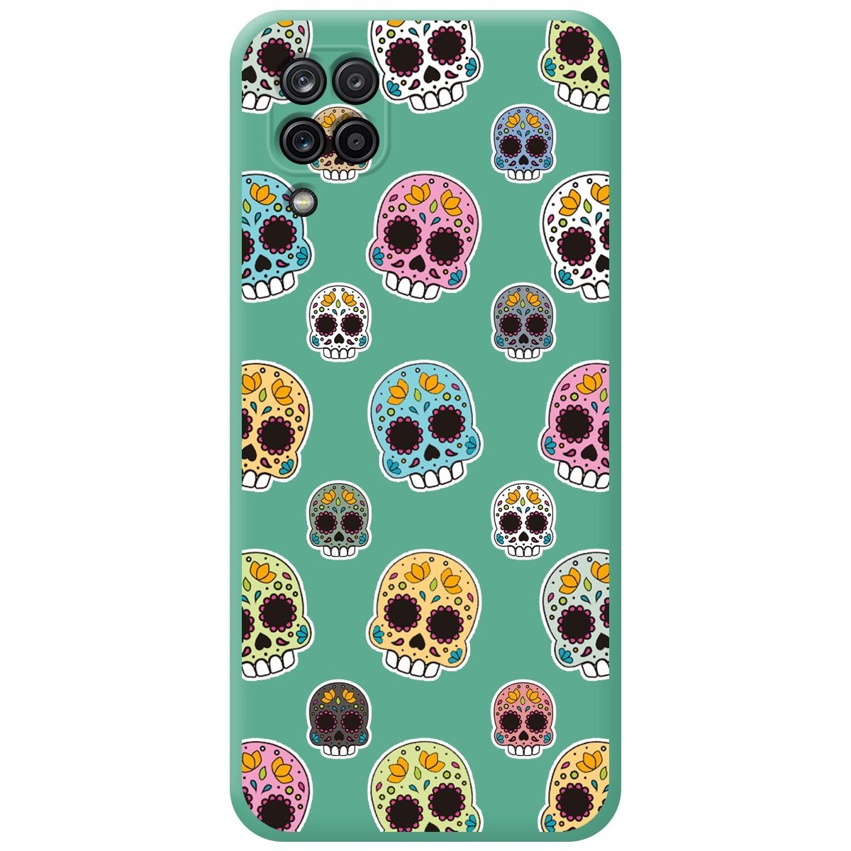 Tumundosmartphone Funda Silicona Líquida Verde para Samsung Galaxy A12 / M12 diseño Catrina Dibujos