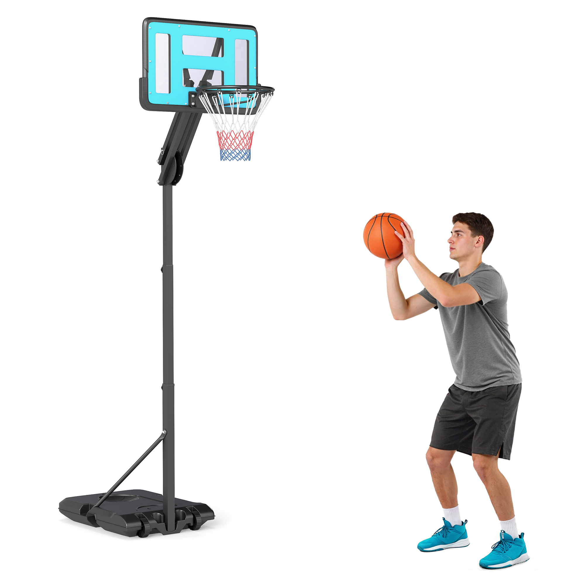 SPORTNOW Canasta de Baloncesto para Exterior, Altura Ajustable 146-236 cm, Canasta de Baloncesto Portátil con Ruedas, 2 Ajustes de Altura, Base Rellenable para Adolescentes Adulto, Interior y Exterior