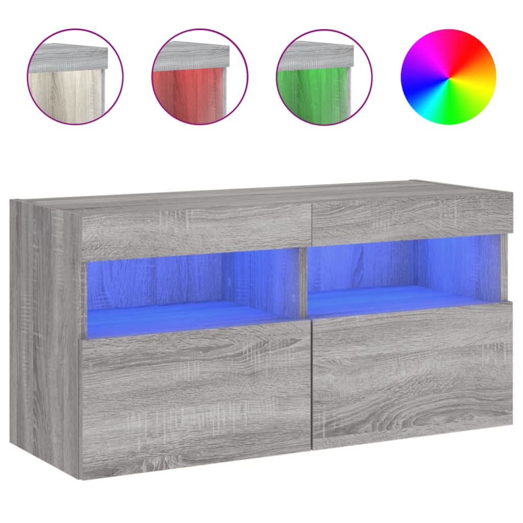 vidaXL Mueble de TV de pared con luces LED 80x30x40 cm, Mueble de Salon, Mueble TV, Mueble TV salon, Mesa de TV, Mueble tele