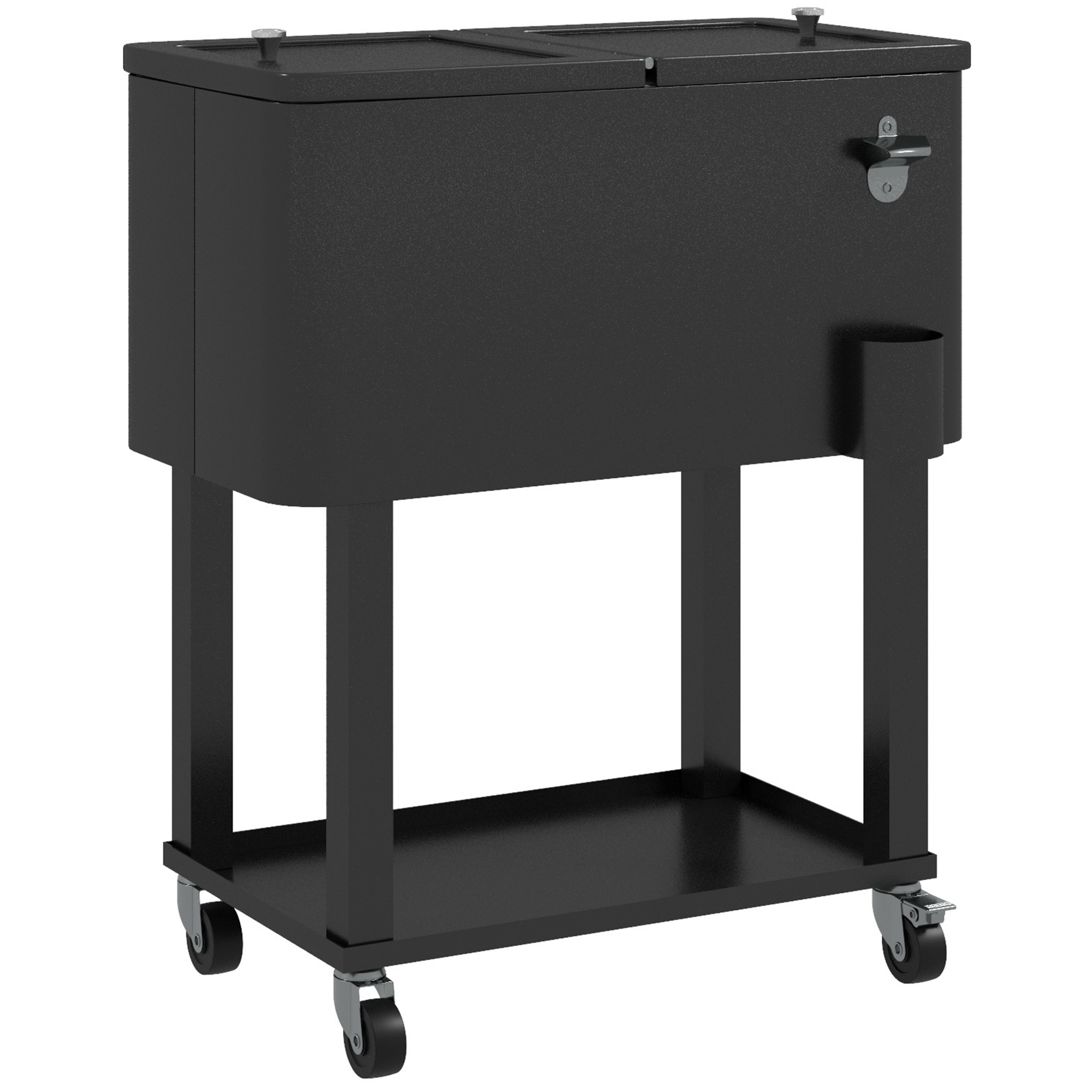 Outsunny Carro de Bebidas Refrigerado 56L Carro Nevera con Ruedas Abrebotellas y Estante para Patio Fiesta Terraza 67x35x80 cm Negro