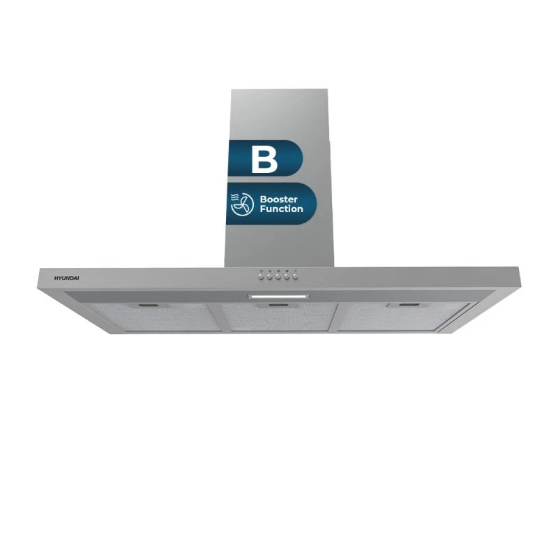 Campana Decorativa T Invertida Hyundai HCPT900BX 90cm 340m³/h Clase B Inox  | Booster, Luz LED, 60dB, Niveles Extracción 3