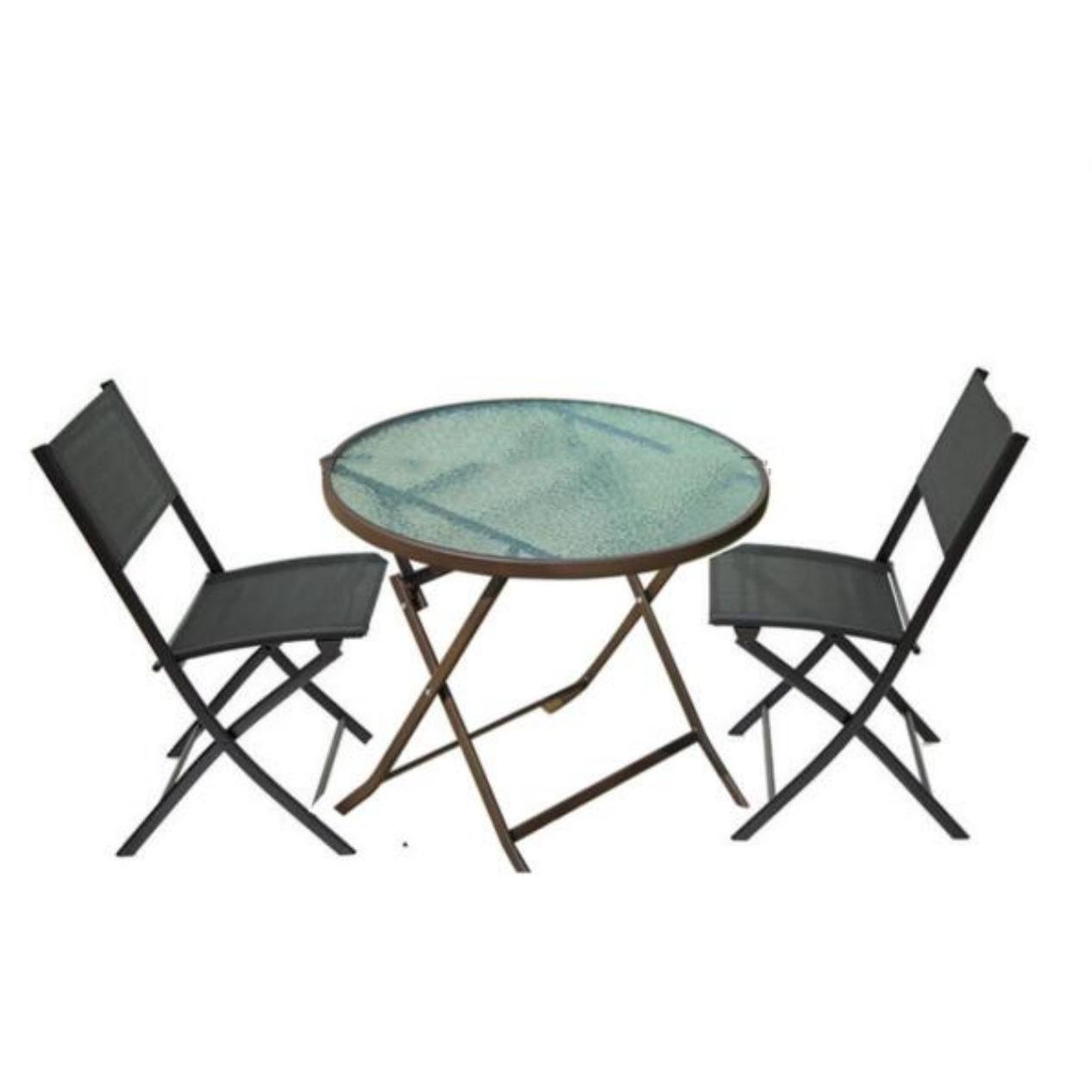 Mesa de Jardín Exterior o interior  MAS 2 silla plegable balcón Redondo de Metal Bordes  70cm  Vidrio Templado con silla