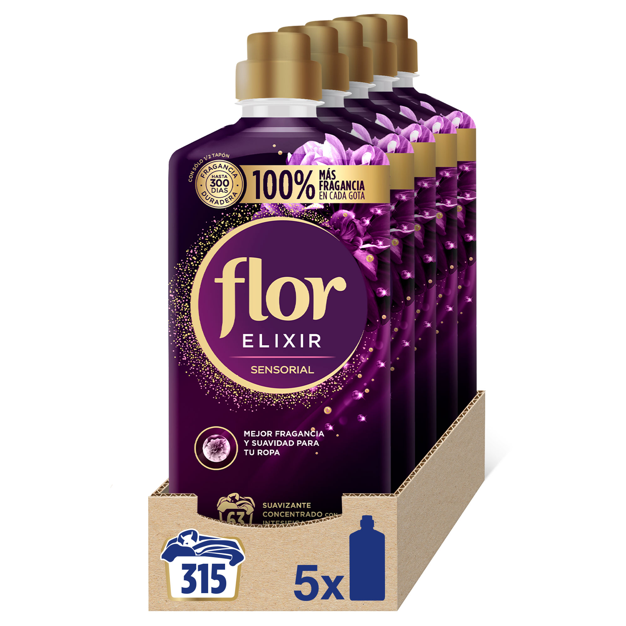 Flor - Suavizante Concentrado para la ropa Flor Elixir Sensorial 315 dosis (5x63 lavados)