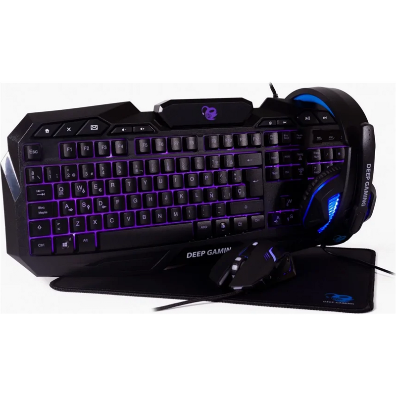 Coolbox Combo Teclado,Raton,Auriculares,Alfombrilla X-Wing Gaming Usb Negro
