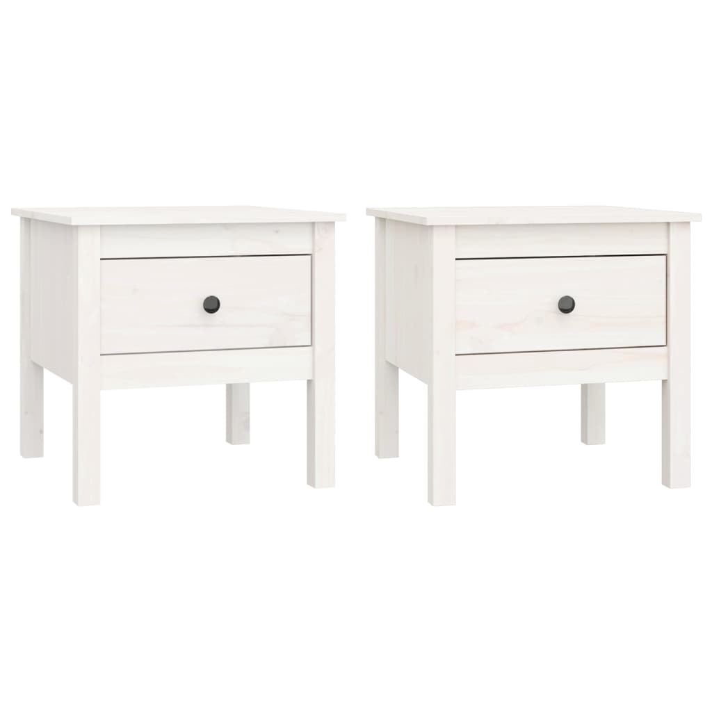 vidaXL Mesa auxiliar 2 uds madera maciza de pino blanco 50x50x49 cm