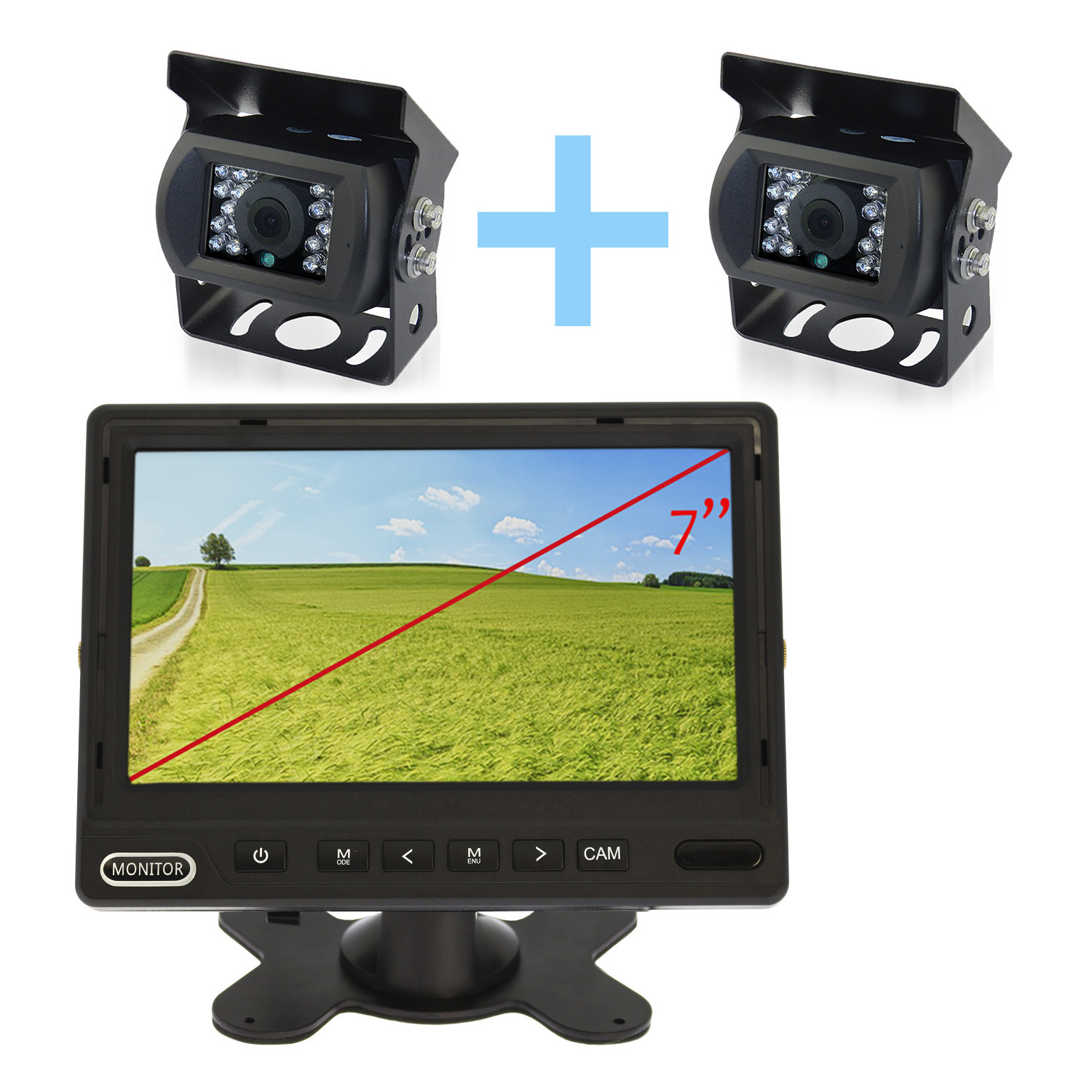 Set de cámara marcha atrás y monitor AHD de 7" + 2 cámaras 1080P de visión trasera para aparcar Yatek