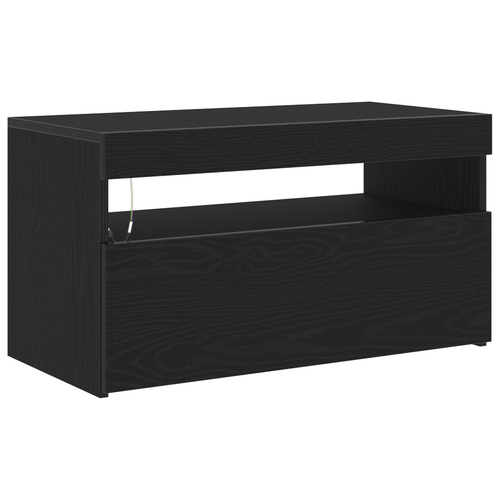 Mueble para TV vidaXL con luces LED en negro y roble, 75x35x40 cm, de madera