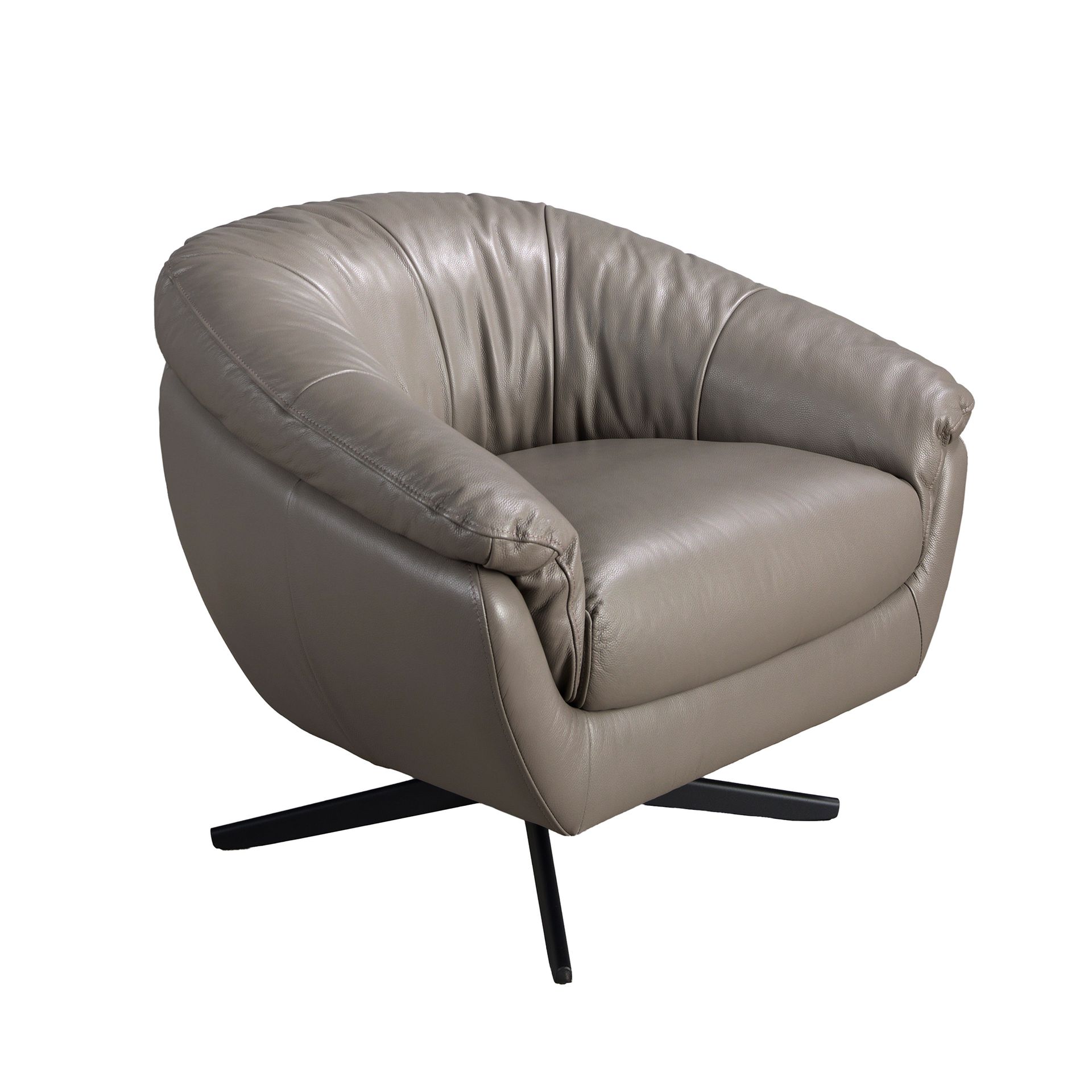 Ángel Cerdá - Sillón Giratorio en Piel Gris con Patas de Acero Negro - Diseño Moderno y Confort Elegante - 87 x 85 x 74 cm - Peso Soportado 135 kg