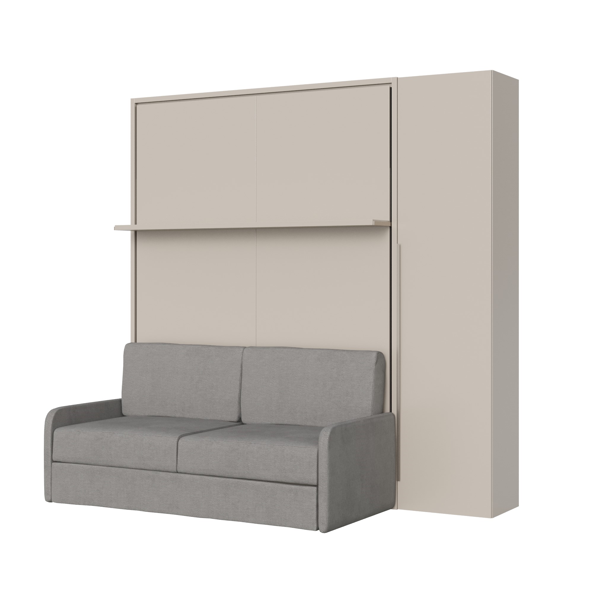 Cama doble abatible vertical Versia Sofà 160 con sofá, estante y armario 1 puerta dx Argilla - Itamoby