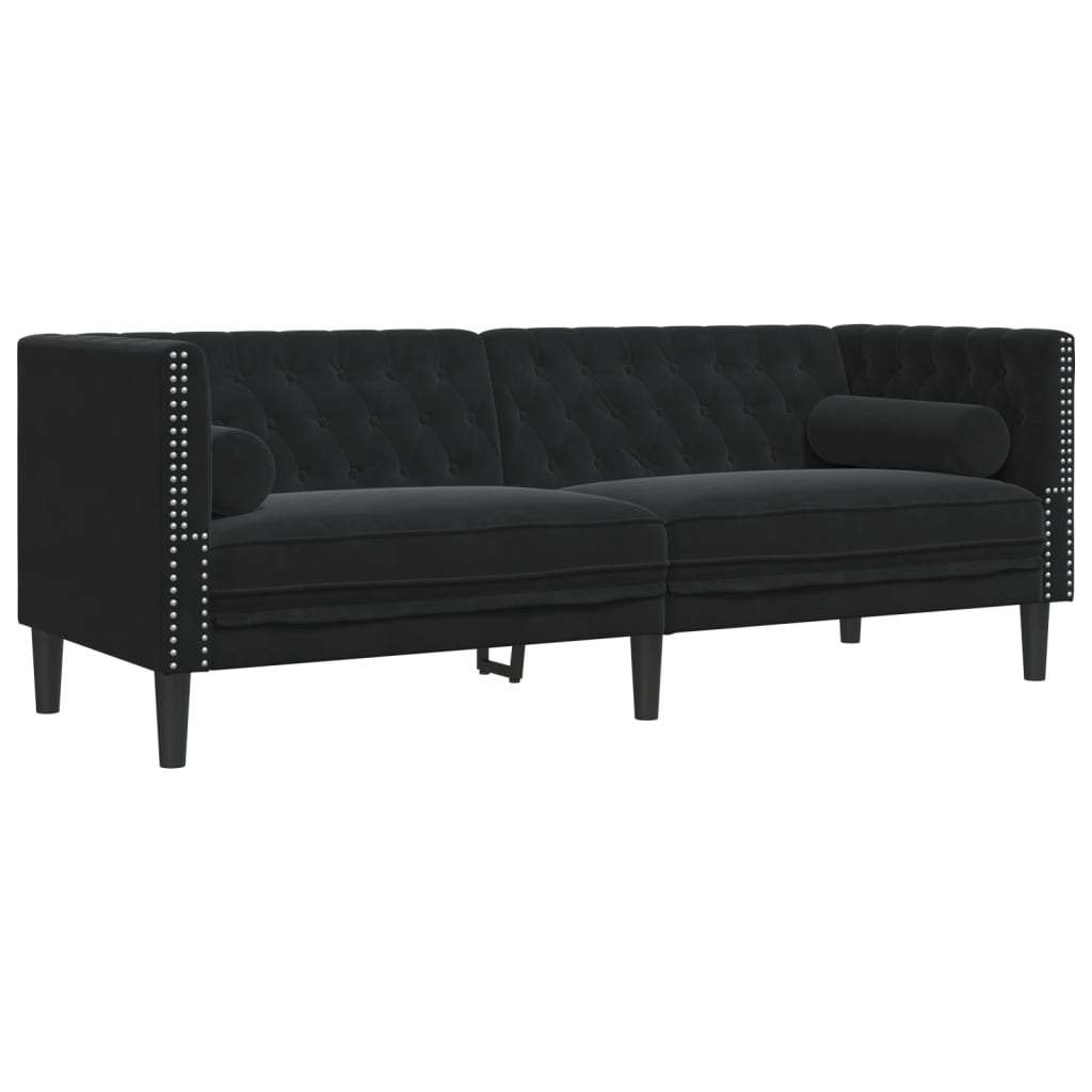 vidaXL Sofá Chesterfield 3 plazas con cojines terciopelo negro