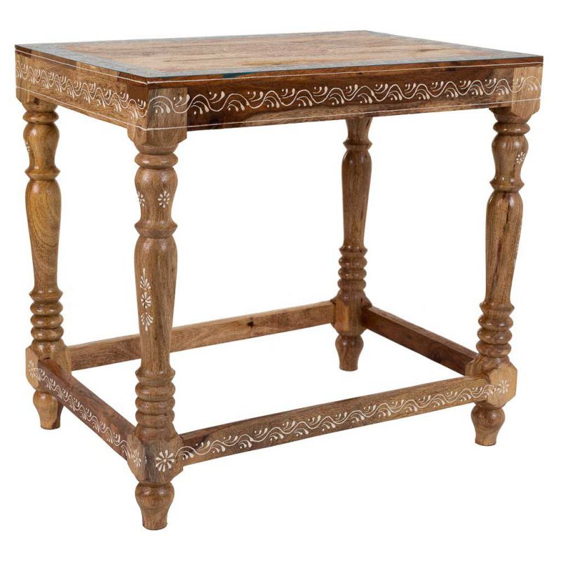 Mesa De Centro De Madera Pintado Artesanal Marron 33x48x46cm, El mejor complemento para tu hogar