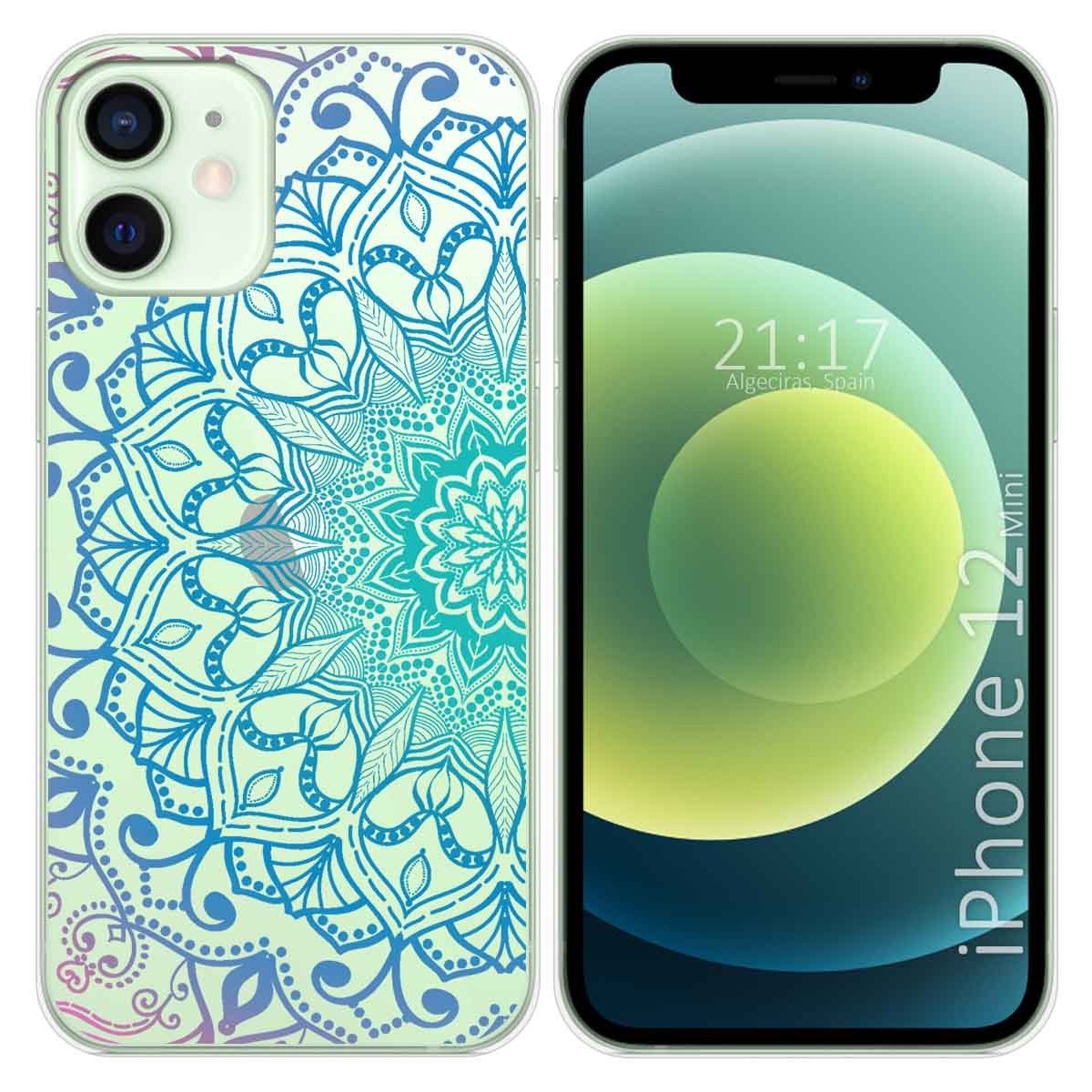 Tumundosmartphone Funda Gel Transparente para Iphone 12 Mini (5.4) diseño Mandala Dibujos