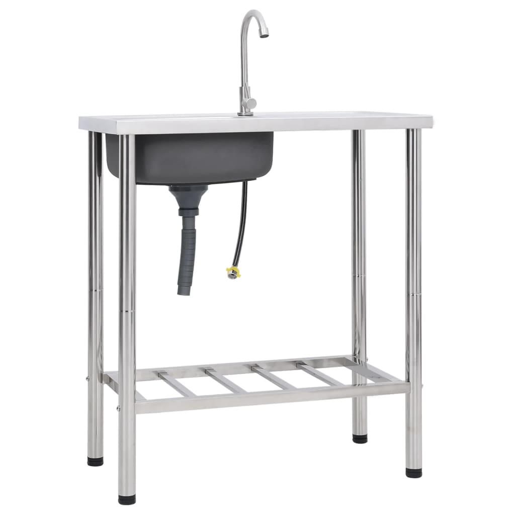 vidaXL Fregadero de Camping de Un Seno Acero Inoxidable Cocina Jardín Garaje Dimensiones 55 x 45 x 18 cm,  75 x 40 x 15 cm,  76 x 42 x 18.5 cm y mas