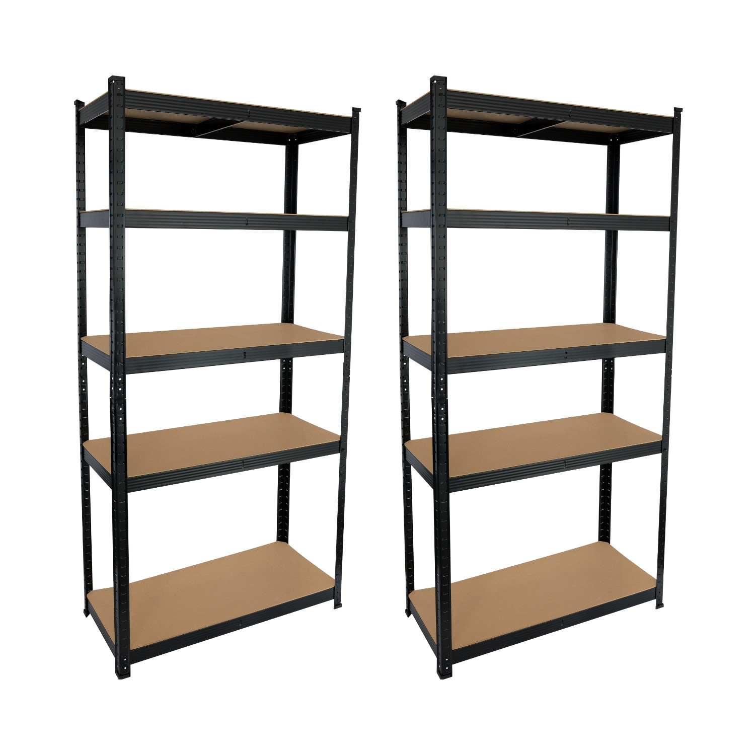 7H SEVEN HOUSE - Estantería Modular Almacenaje (Pack 2), Acero y MDF Antihumedad, Hogar, Trastero, Garaje, 5 Baldas Ajustables, Carga Máx. 875Kg, 90x40x180cm (largo x ancho x alto), Color Negro