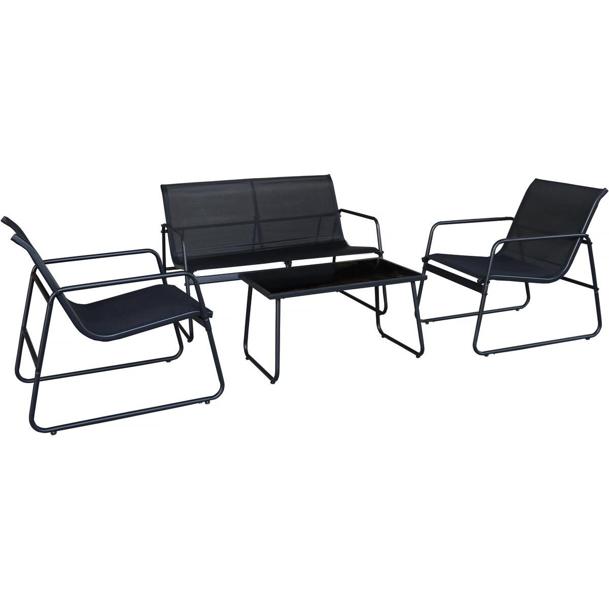 Habitat y Jardin - Conjunto de muebles de jardín de metal "Fortaleza" - 4 plazas - Negro
