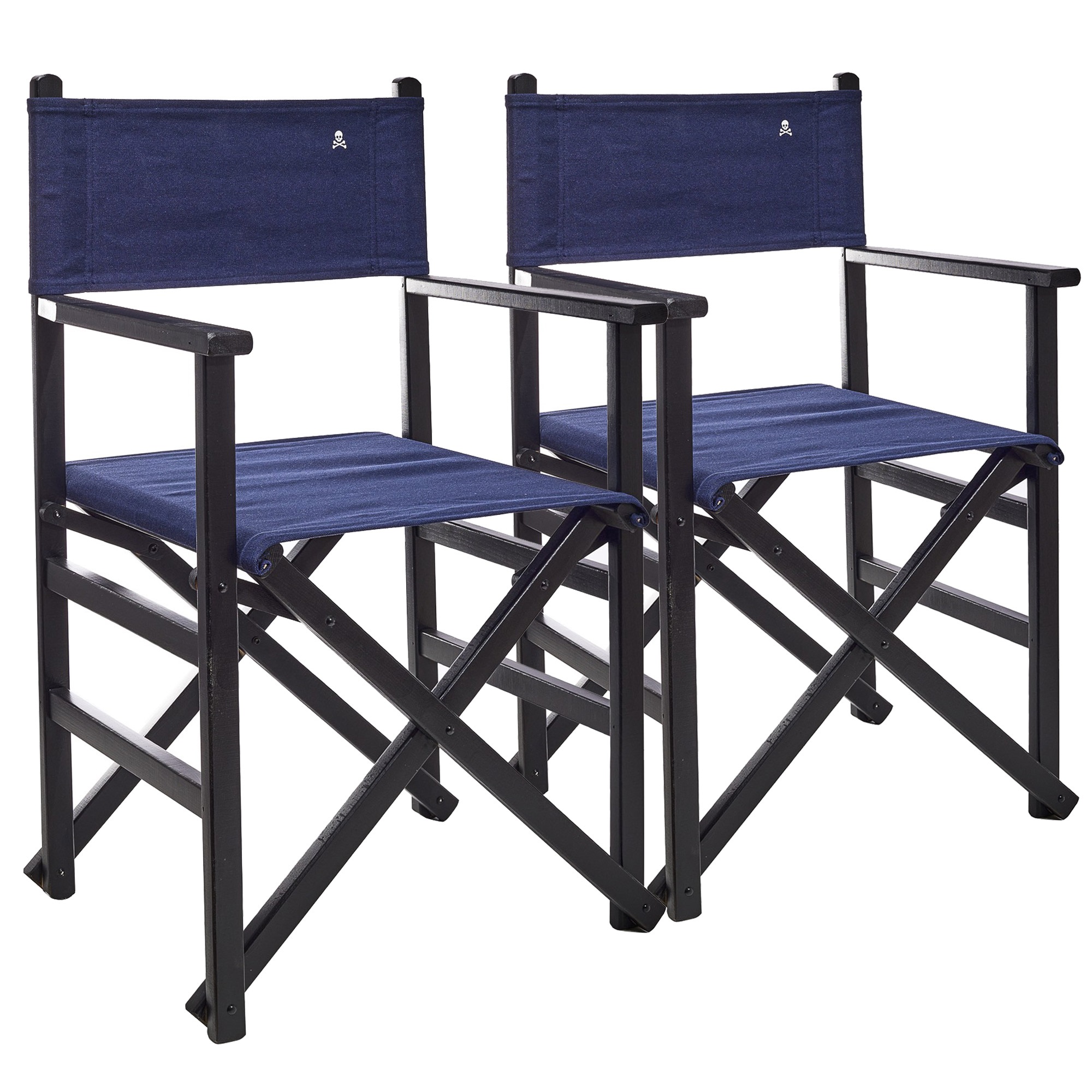 Scalpers Set de 2 Sillones Director Plegables Estructura Color Wengué con Lona Azul Oscuro