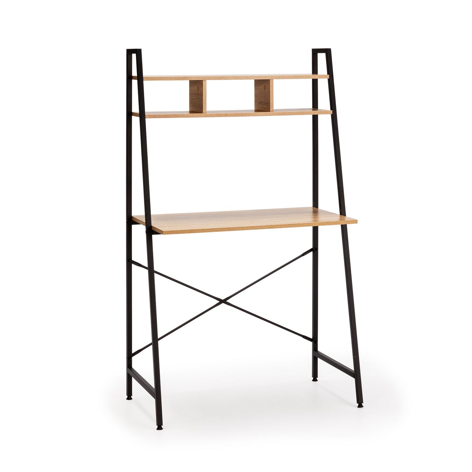 VS Venta-Stock Mesa de Escritorio Blanca Industrial con Estante Superior
