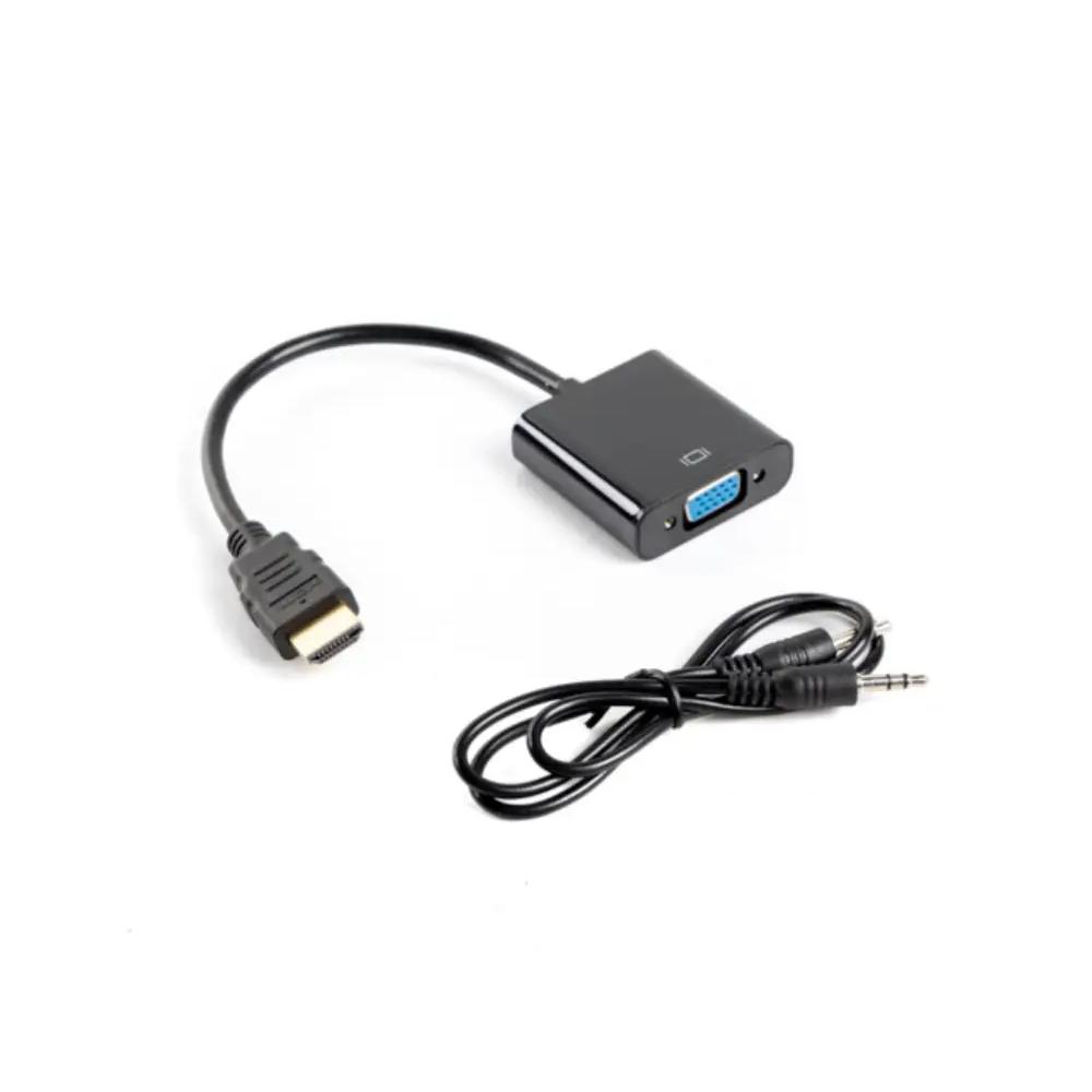 Lanberg Adaptador HDMI a VGA Cable MiniJack 3.5mm Macho/Hembra 20cm Negro