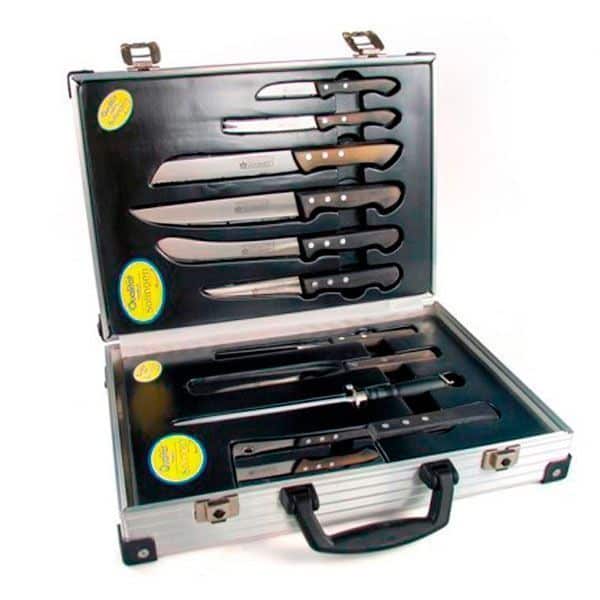 Juego de cuchillos de cocina profesionales en acero inoxidable con chaira afilador y maletín de transporte (10 piezas) Sybarite CRC Juegos de cuchillos de cocina Ofertas  CRC menaje