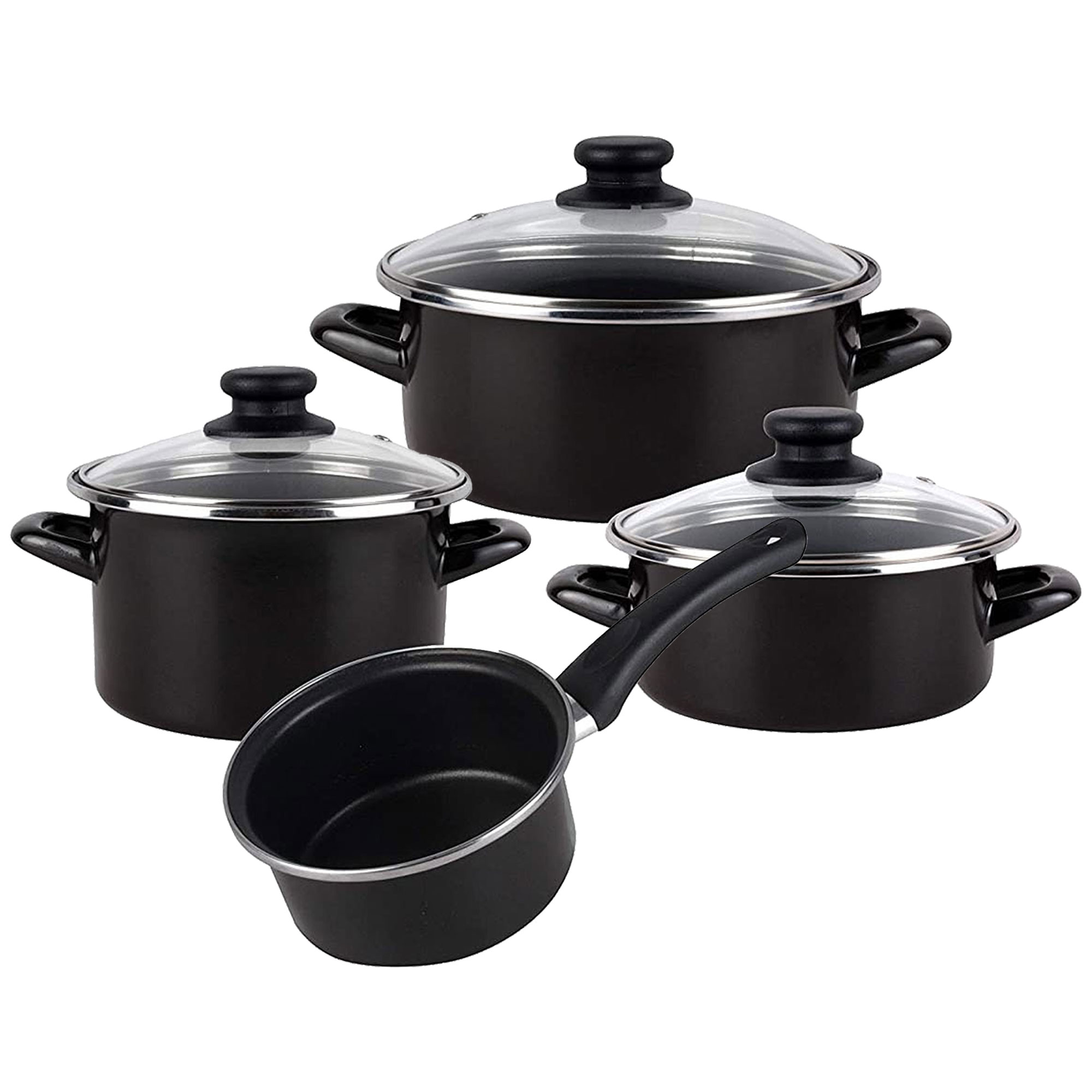 Magefesa Kenia Negra - Batería de Cocina 7 Piezas Acero Vitrificado Exterior Negro