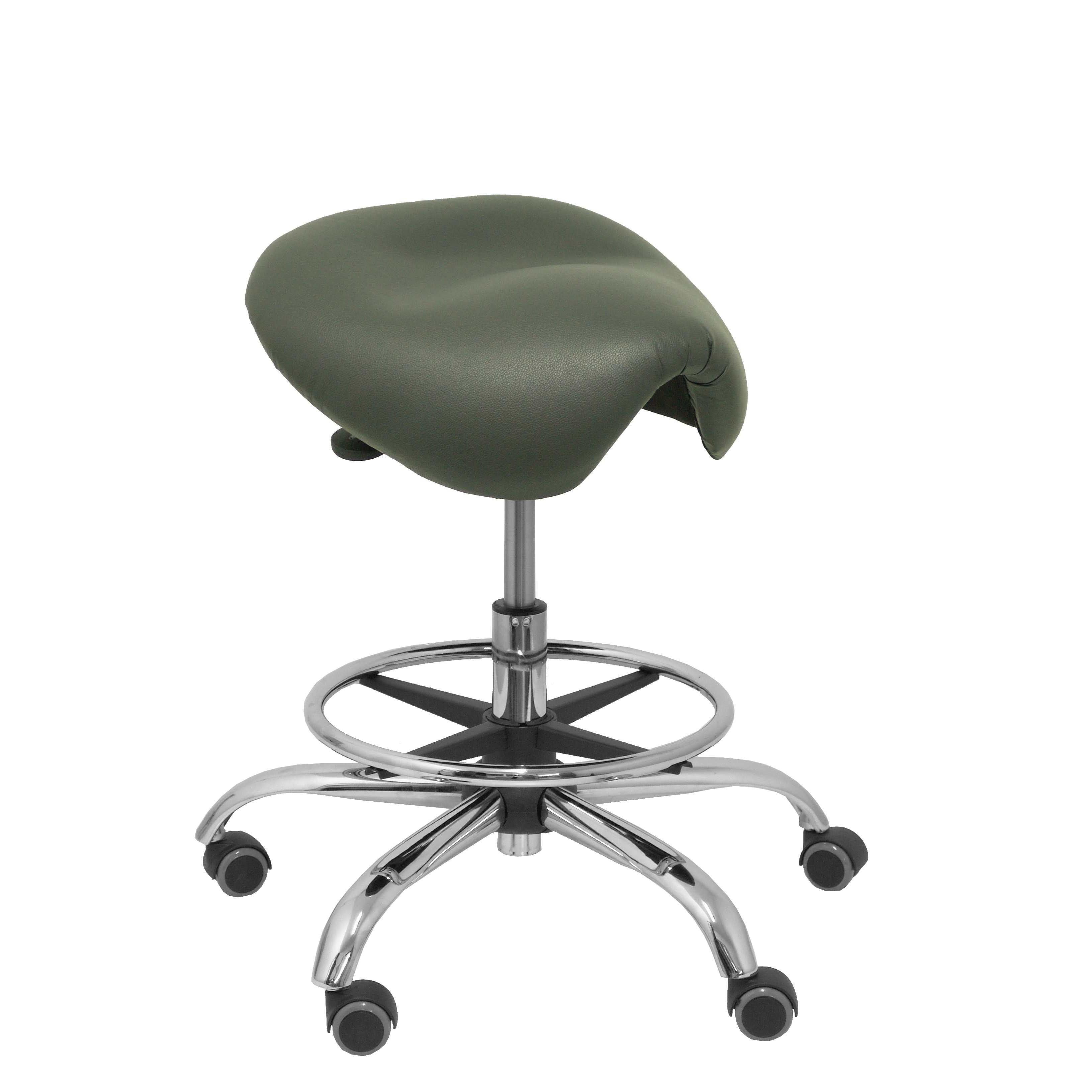 Piqueras Y Crespo Taburete Clínico Giratorio Ergonómico Regulable en Altura con Aro Reposapiés y Base Metálica Cromada