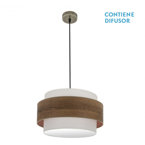 Colgante myriam 2xe27 cuero/madera oscura regx50x50 cm