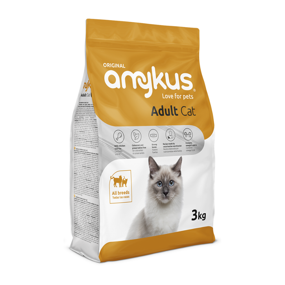 Amykus Original Cat Adult – Pienso Completo para Gatos Adultos con Pollo | Rico en Proteínas y Nutrientes | Comida Seca para Gatos