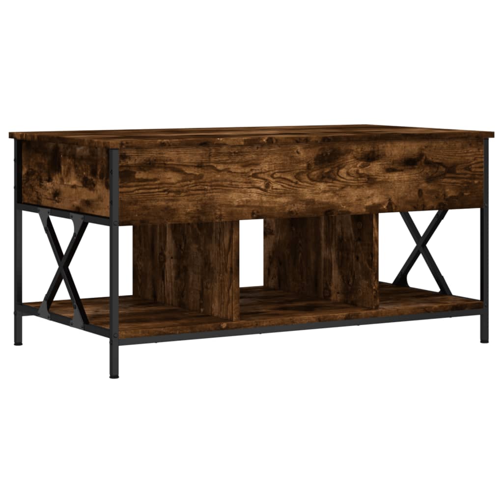 Vidaxl Mesa de Centro Madera Ingeniería Metal Humo 100x55x50 Cm Negro