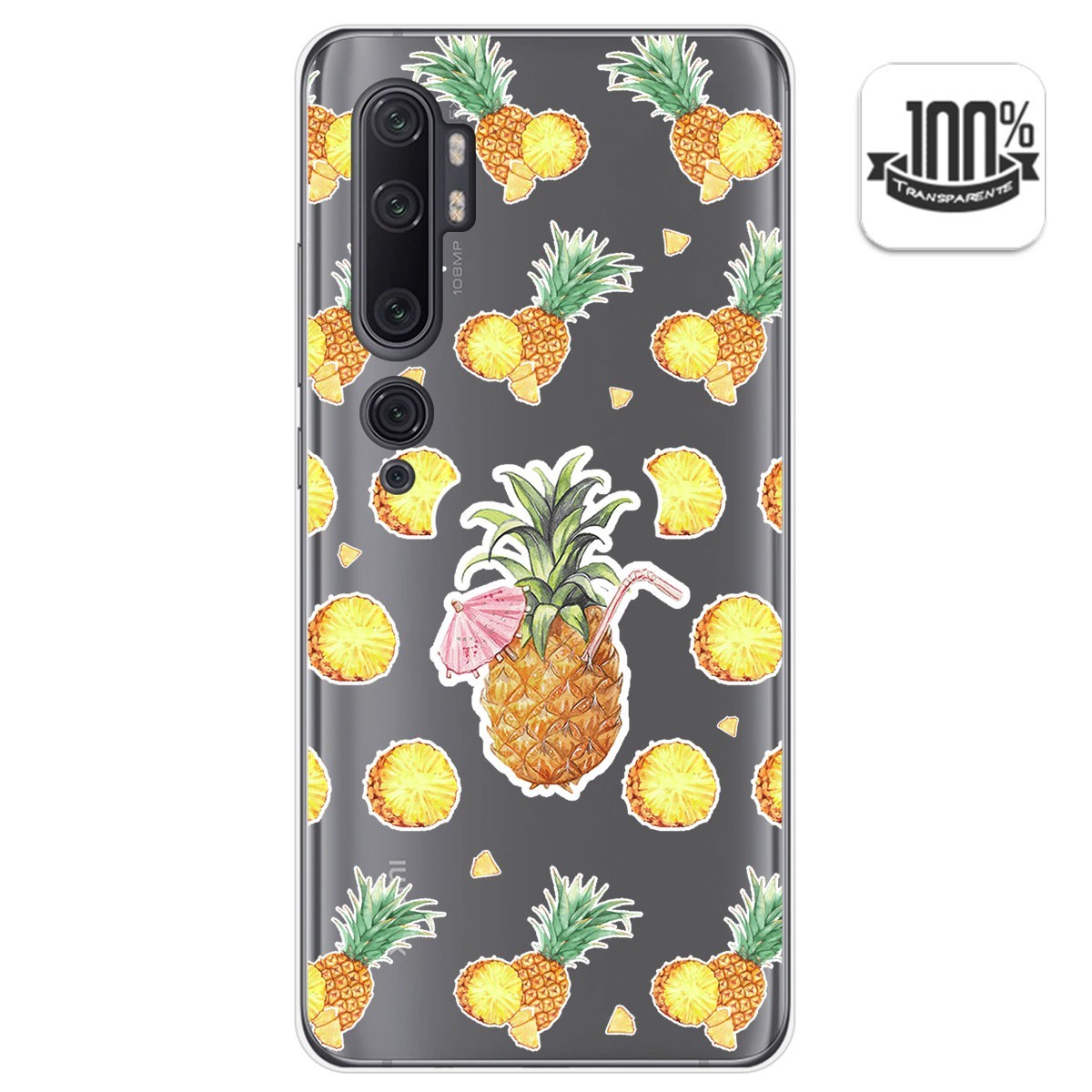 Tumundosmartphone Funda Gel Transparente para Xiaomi Mi Note 10 diseño Piña Dibujos