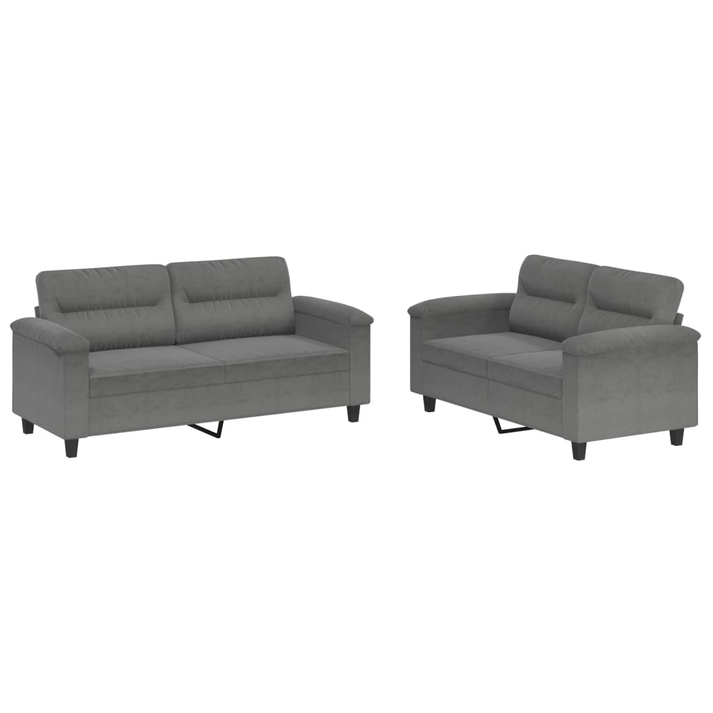 vidaXL Juego de sofás con cojines 2 piezas tela microfibra gris oscuro