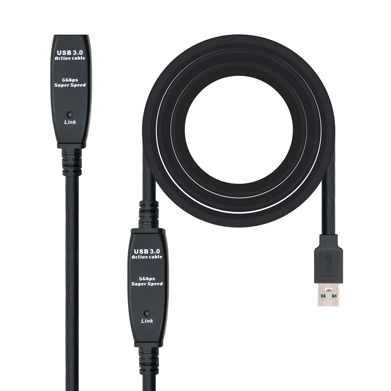 Cable USB 3.0 Nanocable con Amplificador de Señal Incorporado y Alimentador Externo Incluido - Prolongador de 15m