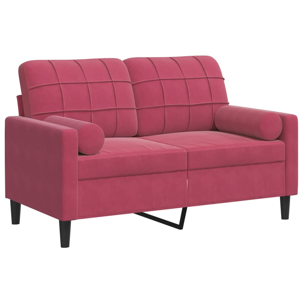 vidaXL Sofá de 2 plazas con cojines terciopelo rojo tinto 120 cm