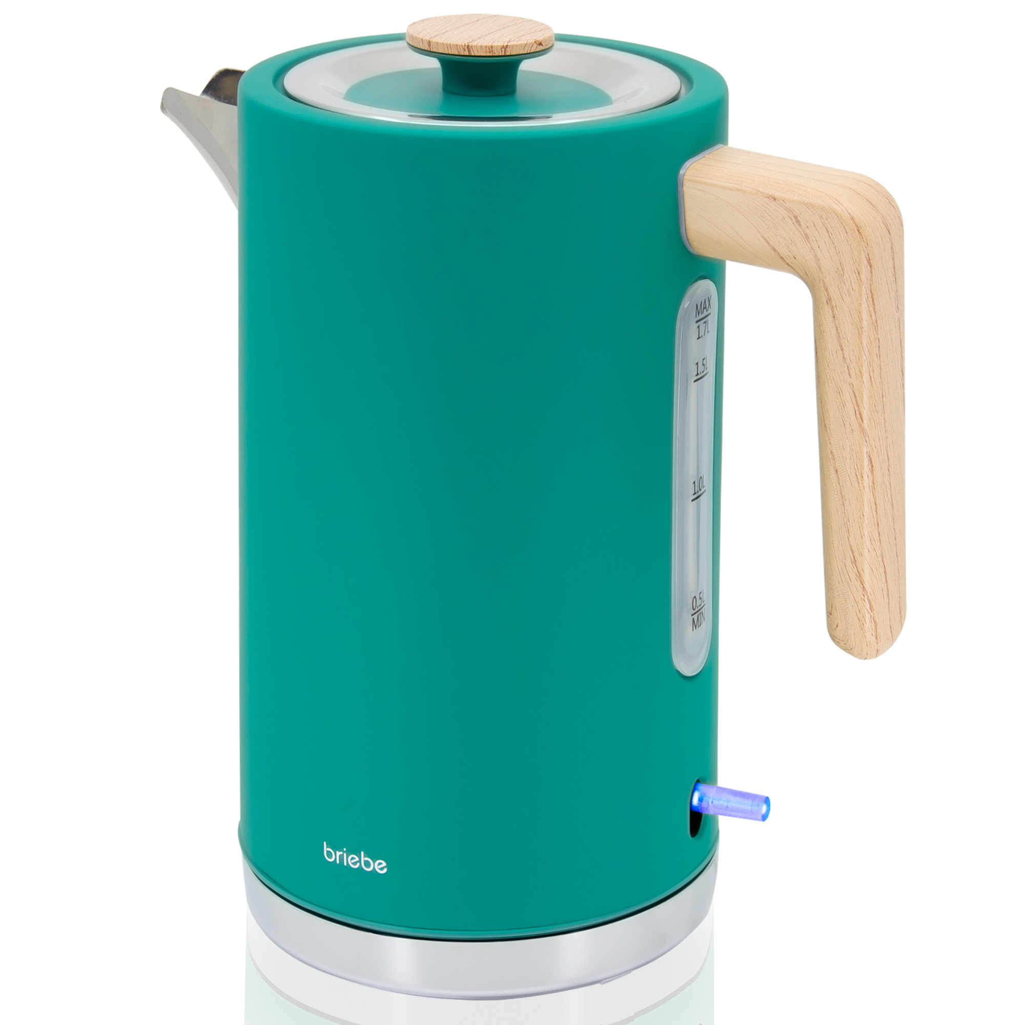 Briebe KT1165GRE Nordic Hervidor Agua Eléctrico 1,7L Inalámbrico Ebullición Rápida, Libre de BPA, Base de 360°, 2200W, Verde