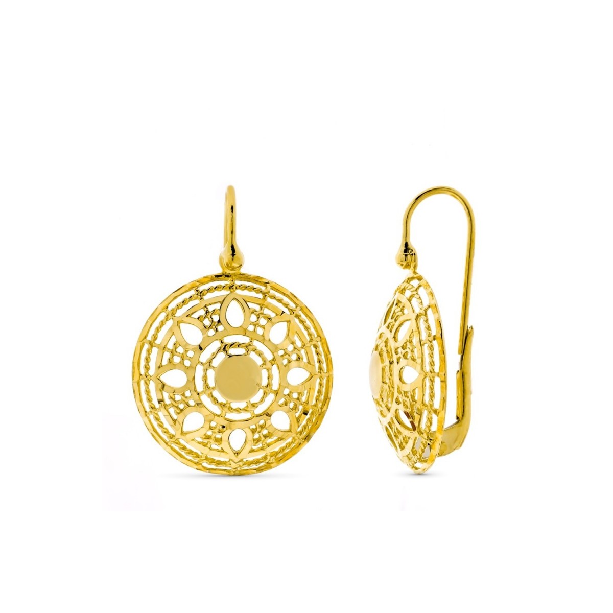 Pendientes oro 18k mujer largos redondos calados formas combinadas