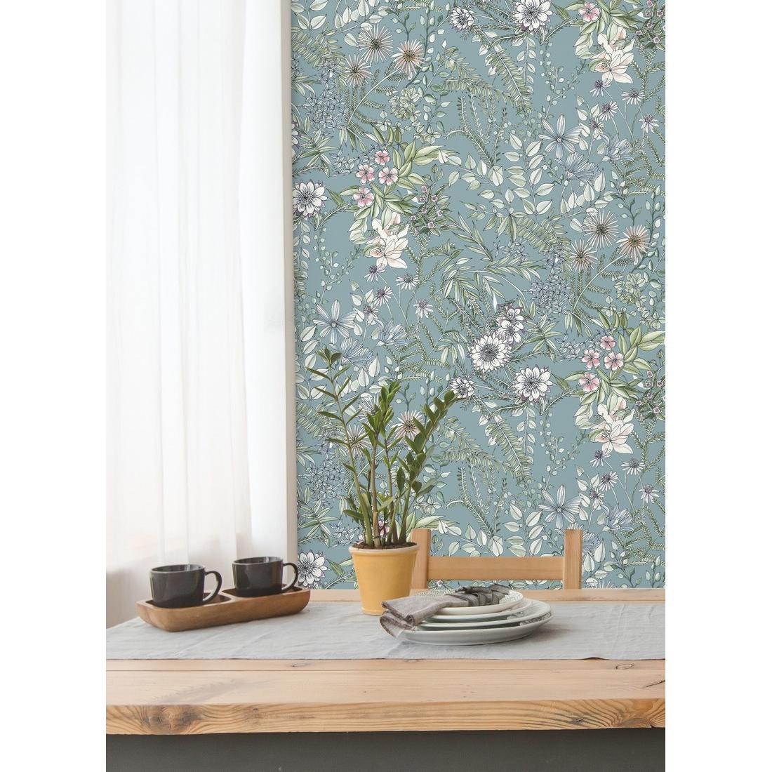 Papel pintado vinílico ecológico lavable flores y plantas hojas silvestres - Marseille 679382 de GAULAN - Rollo de 10 m x 0,53 m