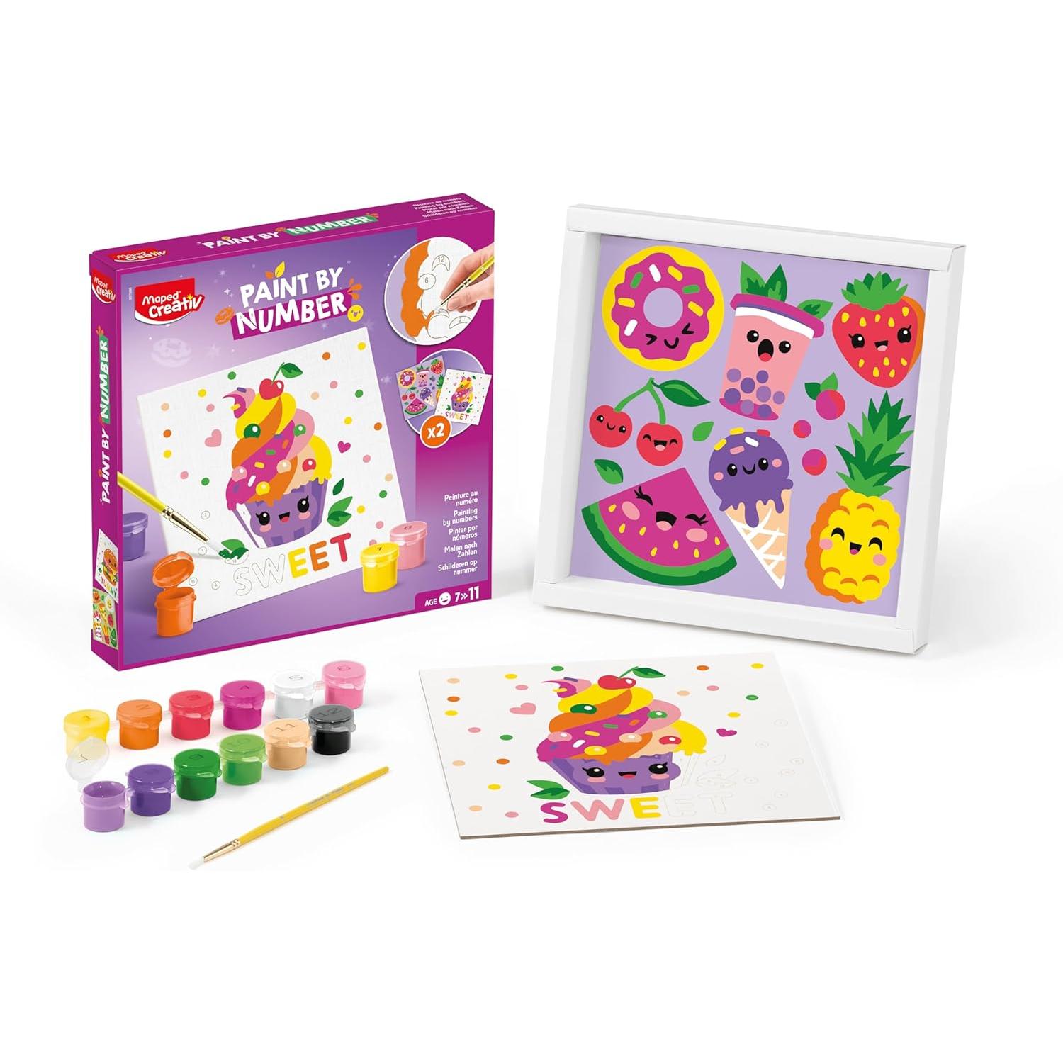 MAPED Kit De Pintura Por Números Para Niños, Set Creativo Con Lienzos, Pinturas Y Pincel, Actividad Artística Educativa Para Desarrollar Habilidades, Ideal Para Manualidades Infantiles.