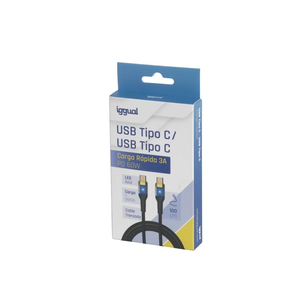 iggual Cable USB-C a tipo C 3A 100 cm trenzado LED