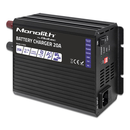 Cargador de batería. Cargador inteligente Monolith para baterías LiFePO4 AGM GEL SLA | 20 A | 12 V