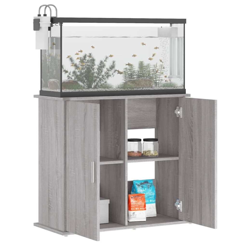 vidaXL Soporte de acuario madera ingeniería 81x36x73 cm Color Blanco brillante, Gris hormigón, Roble ahumado y mas