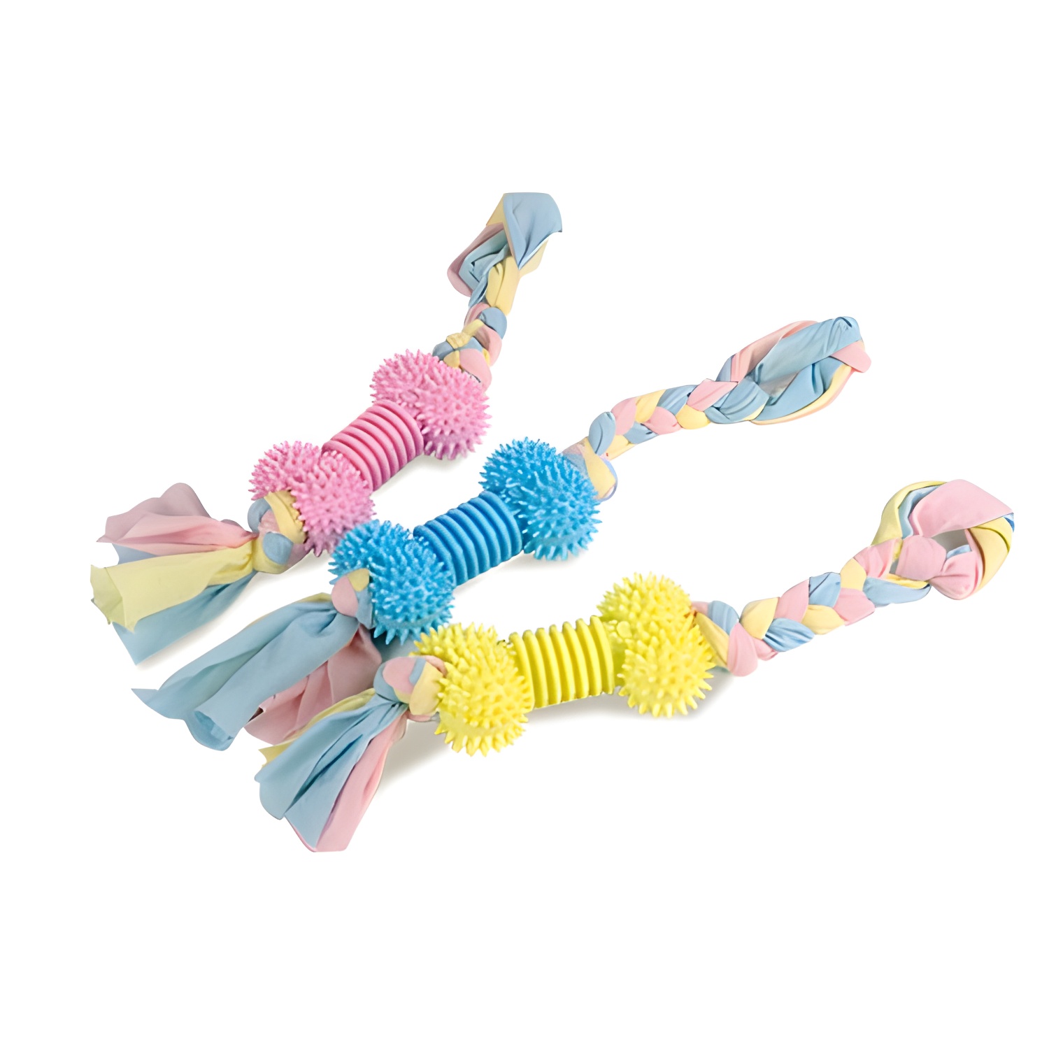 Juguete para Perros Ibañez de Hueso con Cuerda de Trapillo y Masaje de Encías en Tres Colores