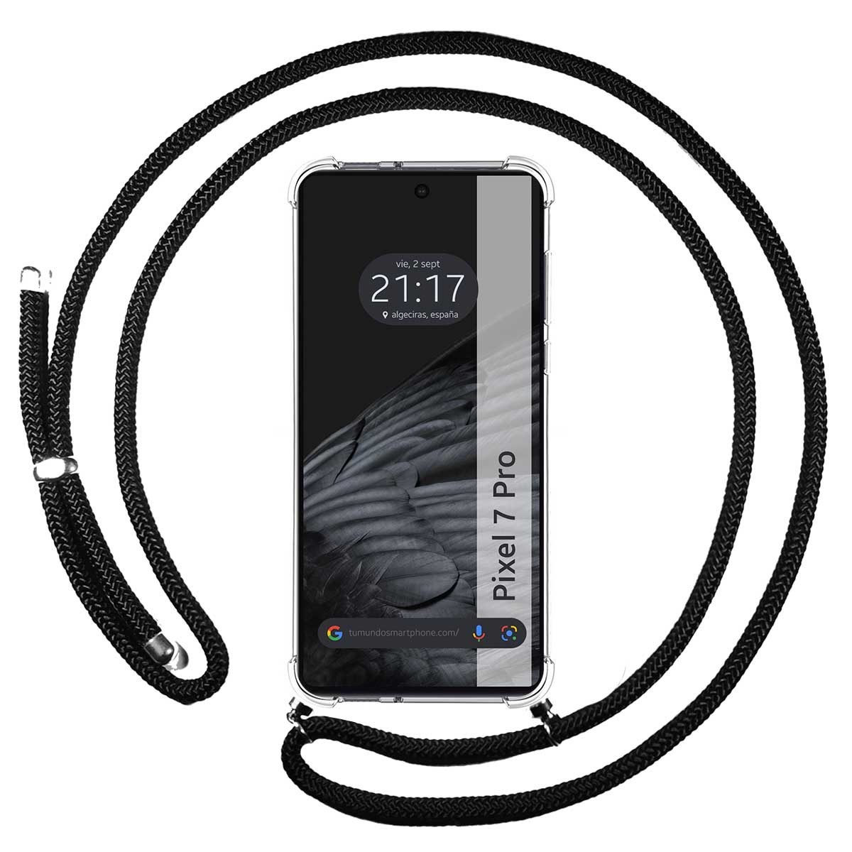 Tumundosmartphone Funda Colgante Transparente Google Pixel 7 Pro 5G Negro - Protección Móvil Duradera