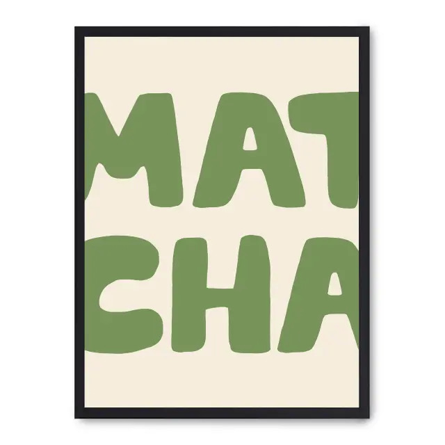 Cuadro green matcha 30x40cm, Póster impreso en papel de primera calidad de 180gr, montado sobre marco de madera MDF acabado en negro., Cocina - Bebidas