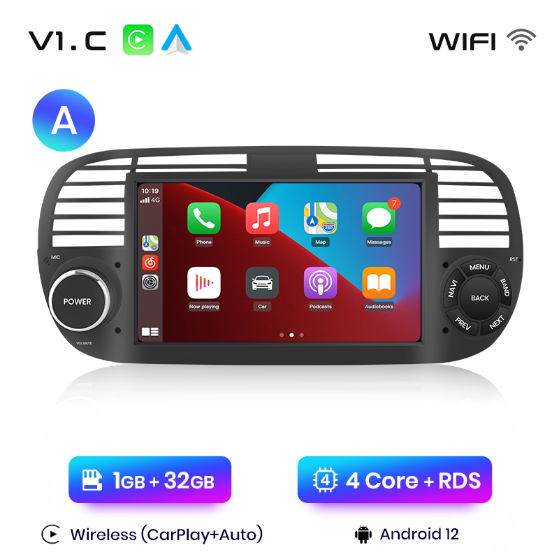 Junsun - Junsun Radio para Coche con Android 12 para FIAT 500 Abarth 2007 2008 2009 2010 2011 2012 2013 2014 2015 Multimedia GPS Navegación Autorradio Compatible con Carplay RDS DAB