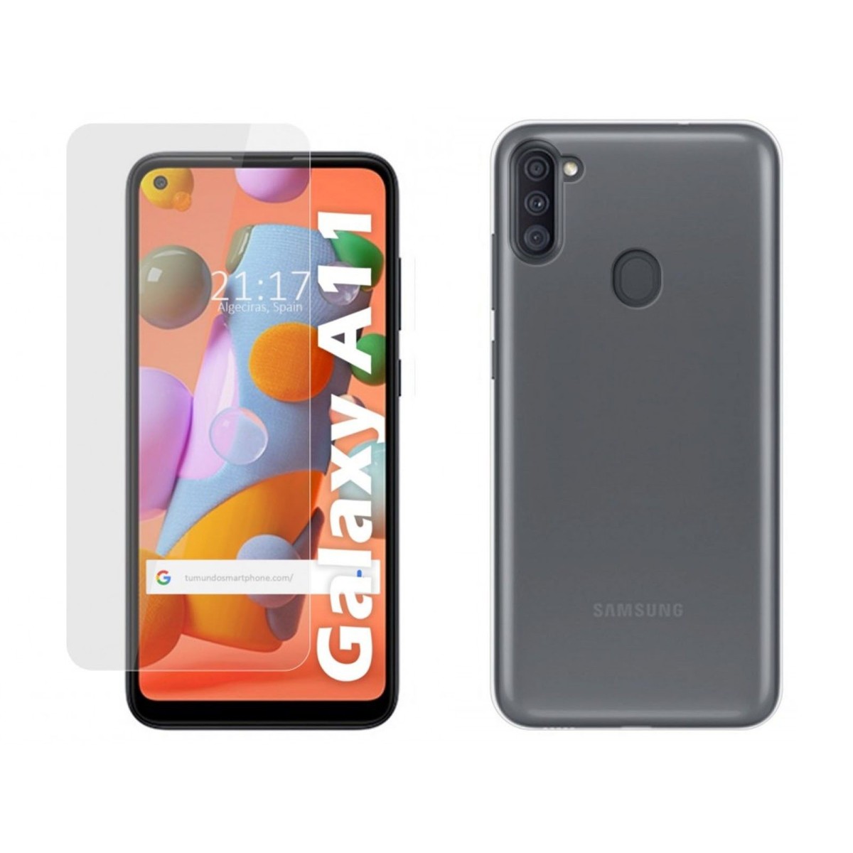 Tumundosmartphone Pack 2 en 1 Funda Gel Transparente + Protector Cristal Templado para Samsung Galaxy A11 / M11 - Protección Móvil