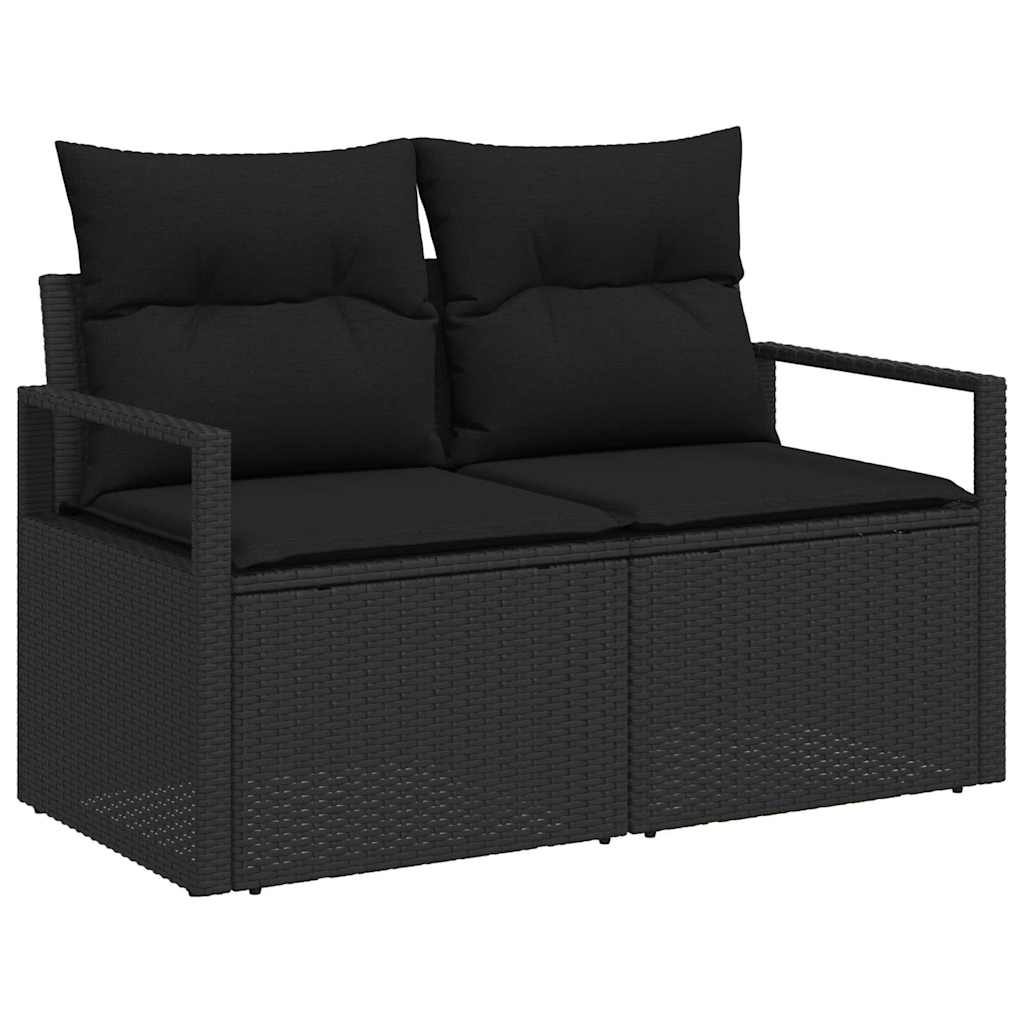 vidaXL Juego de Sofá con cojín Manual 7 pcs Negro ratán sintético