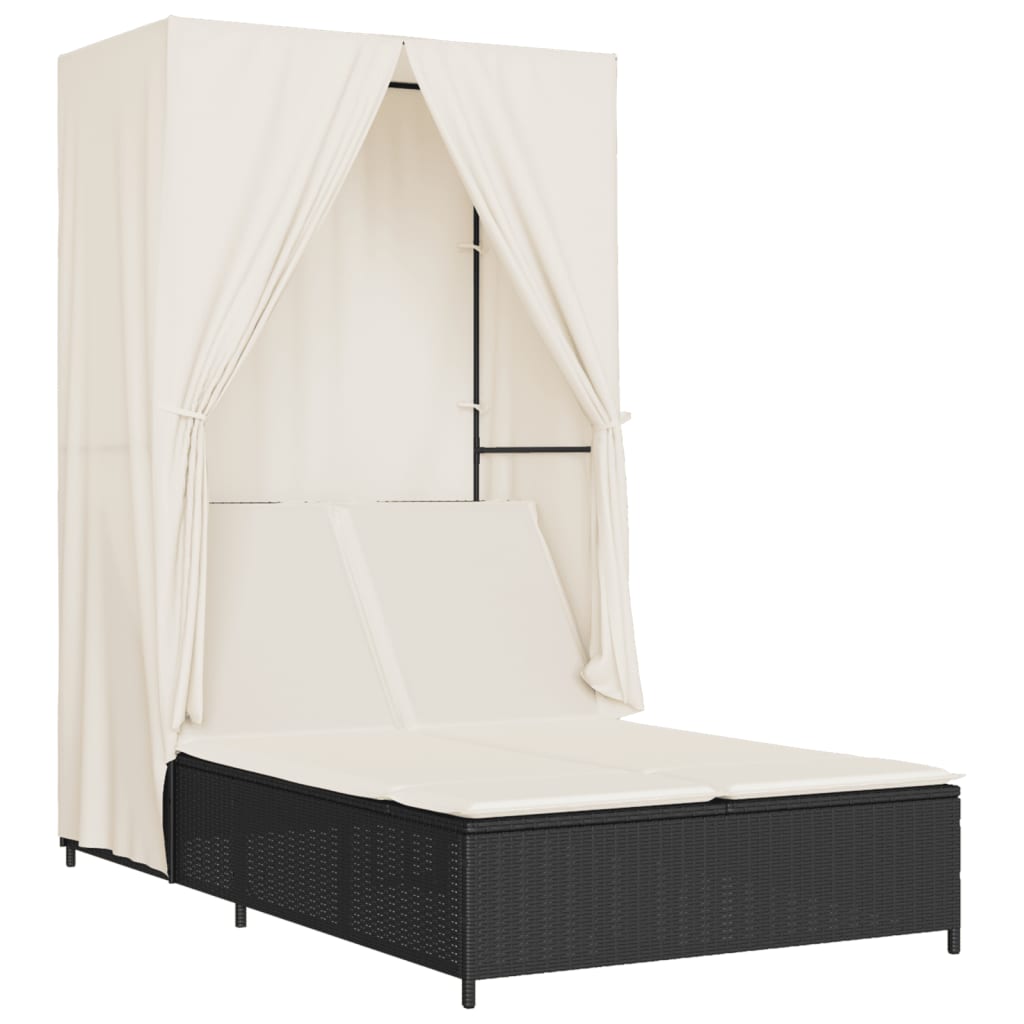 Vidaxl Tumbona Doble Ratan Sintetico Negro con Techo y Cortinas