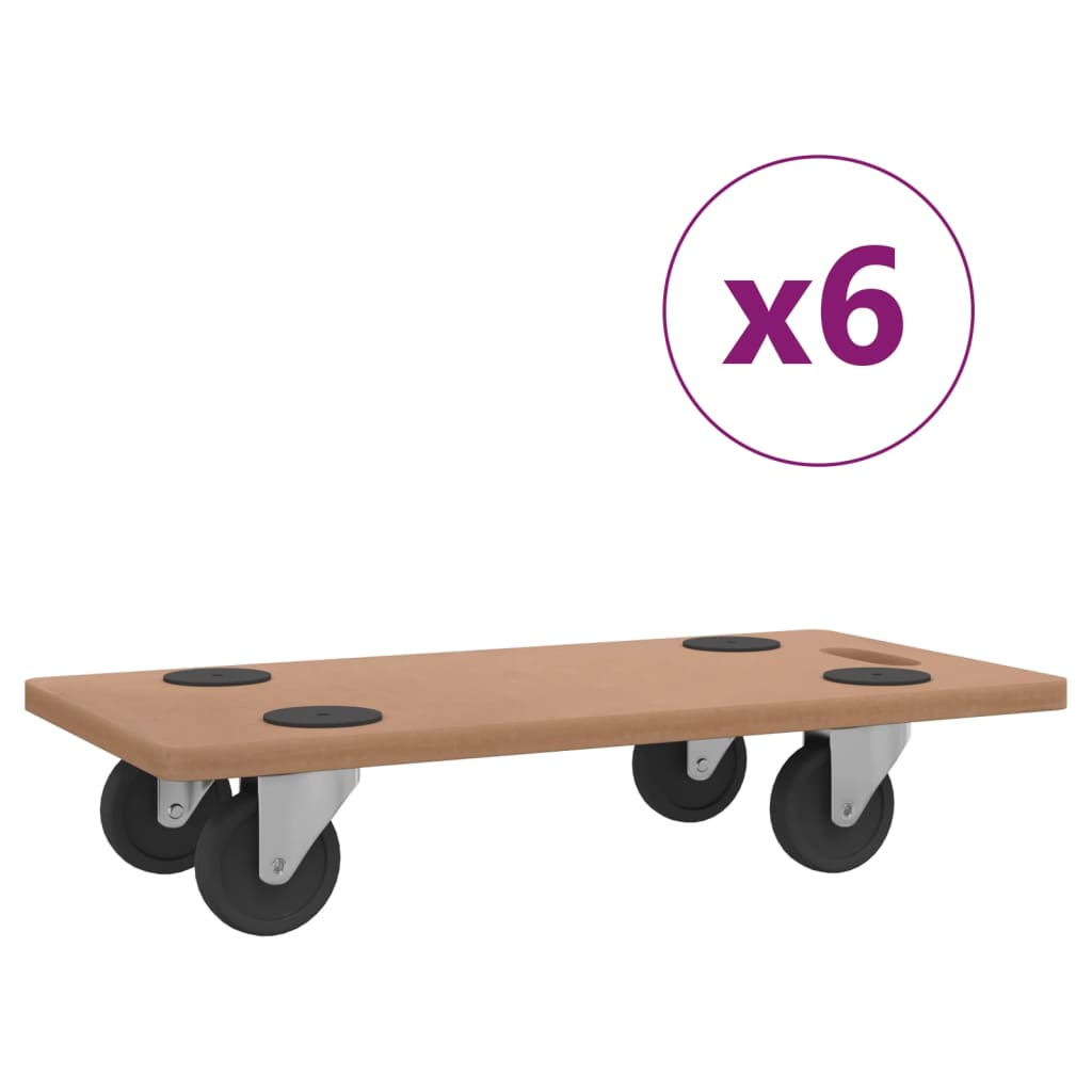 vidaXL Soportes con Ruedas Bases Rodantes (6 unidades)Madera de Ingeniería Rectangular Dimensiones Ø 38 cm (Redondo), 57.5 x 29 cm (Redondo)